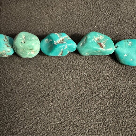 Turquoise Nugget Necklace With Sterling Silver Cone Clasp Native American - Picture 7 of 13